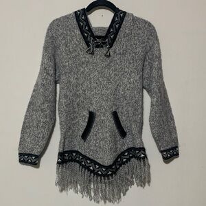 Heather Gray Fringed Women's Hooded Pullover Sweater